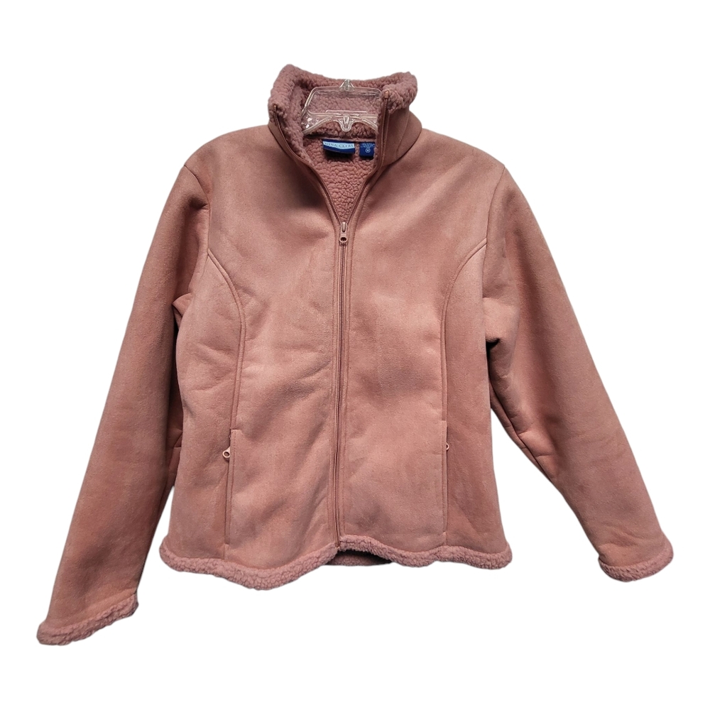 Nina Capri Pink Plush Sherpa Faux Suede Full Zip - Size M